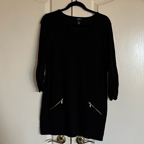 Alfani black crew neck sweater tunic with gold zipper‎ pockets Petite Large LP - Picture 1 of 6